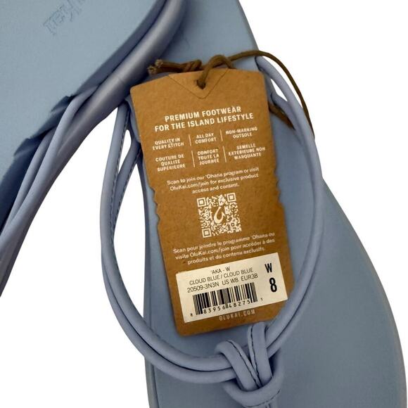 OluKai Sandal Women's 'Aka Knotted Straps Cloud Blue Comfort Flip Flop W8 New - Picture 9 of 11